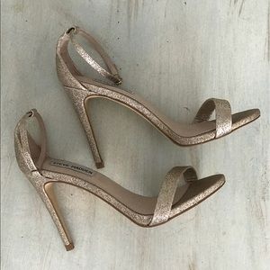Gold glitter strappy heels by Steve Madden